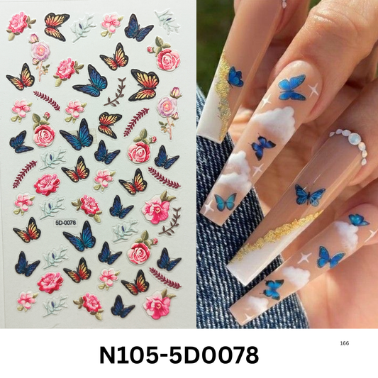 5D Nail Art Stickers – Butterfly and Bloom Designs for Manicure