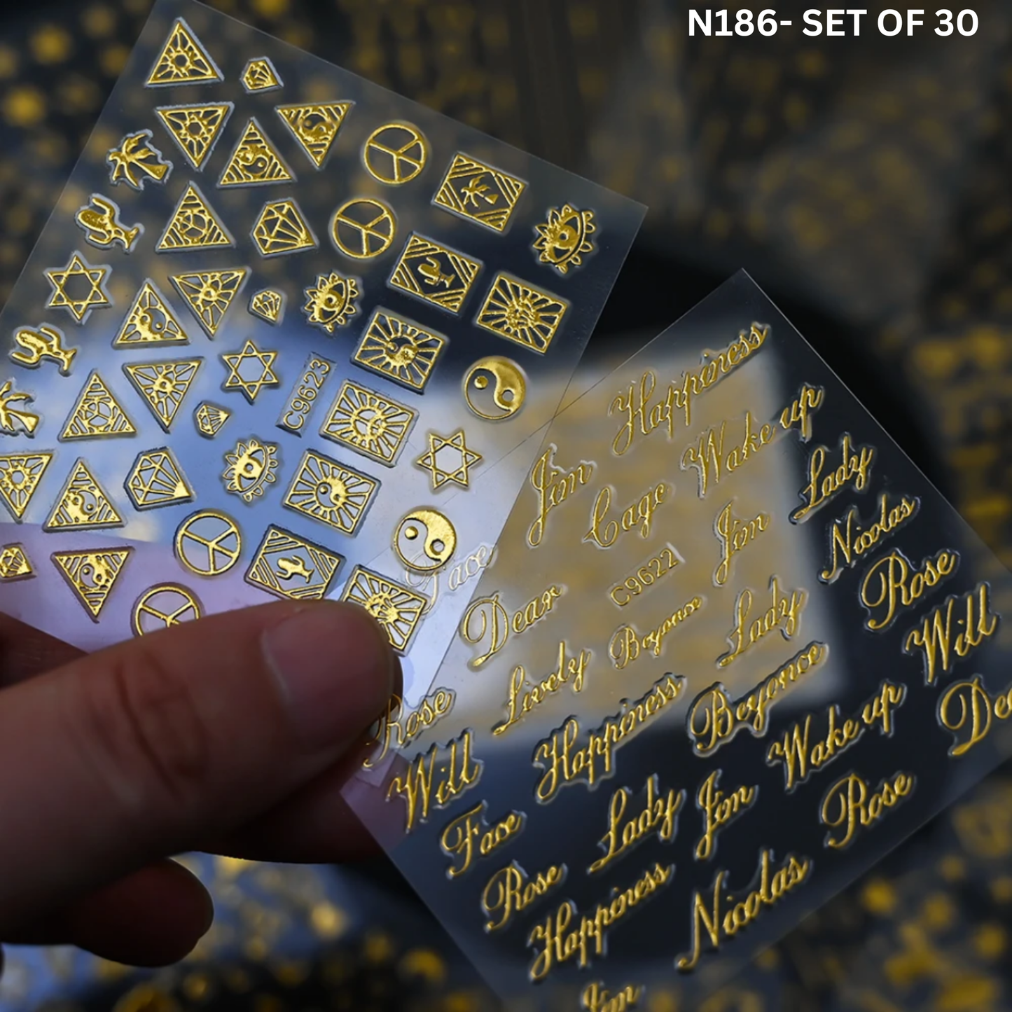 3D Nail Stickers Set of 30 – Gold, Silver, Black & White Nail Art Decals