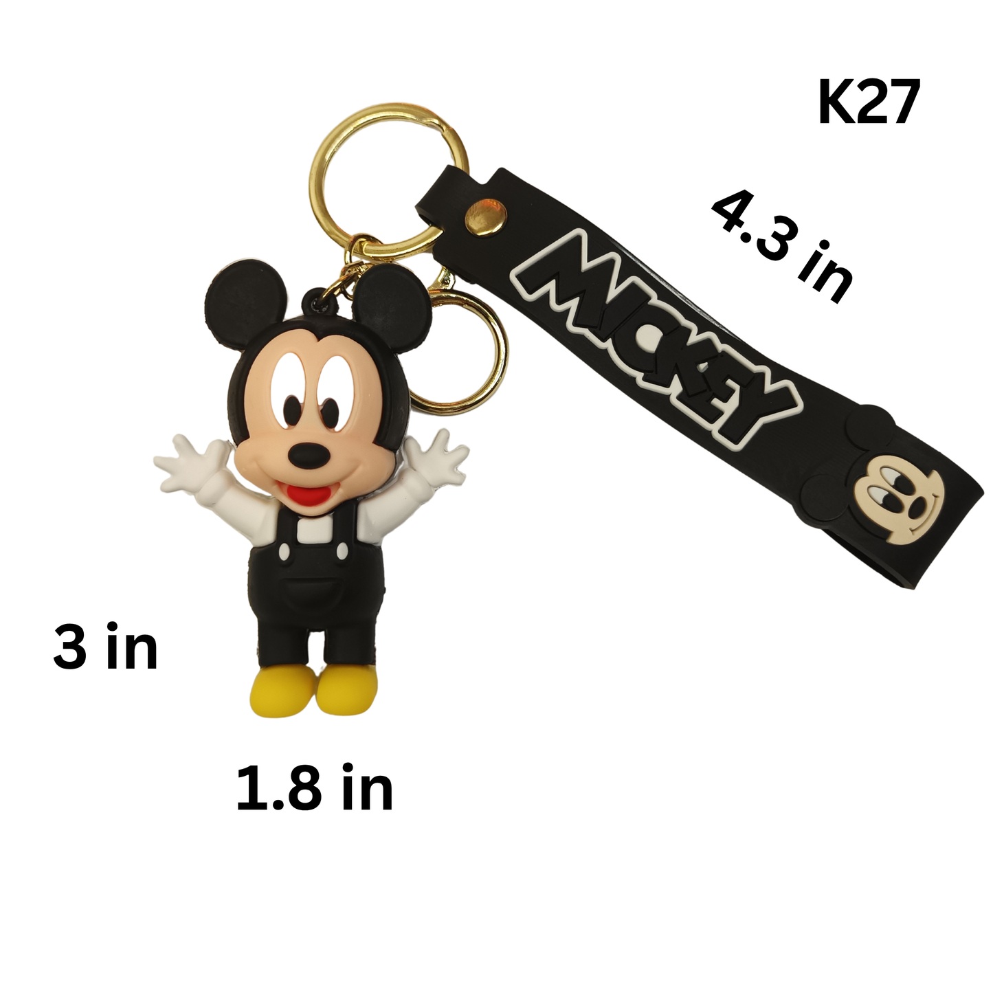 Cute Black Cartoon Mouse Keychain Rubber Pendant Wrist Strap Bag Charm Key Ring