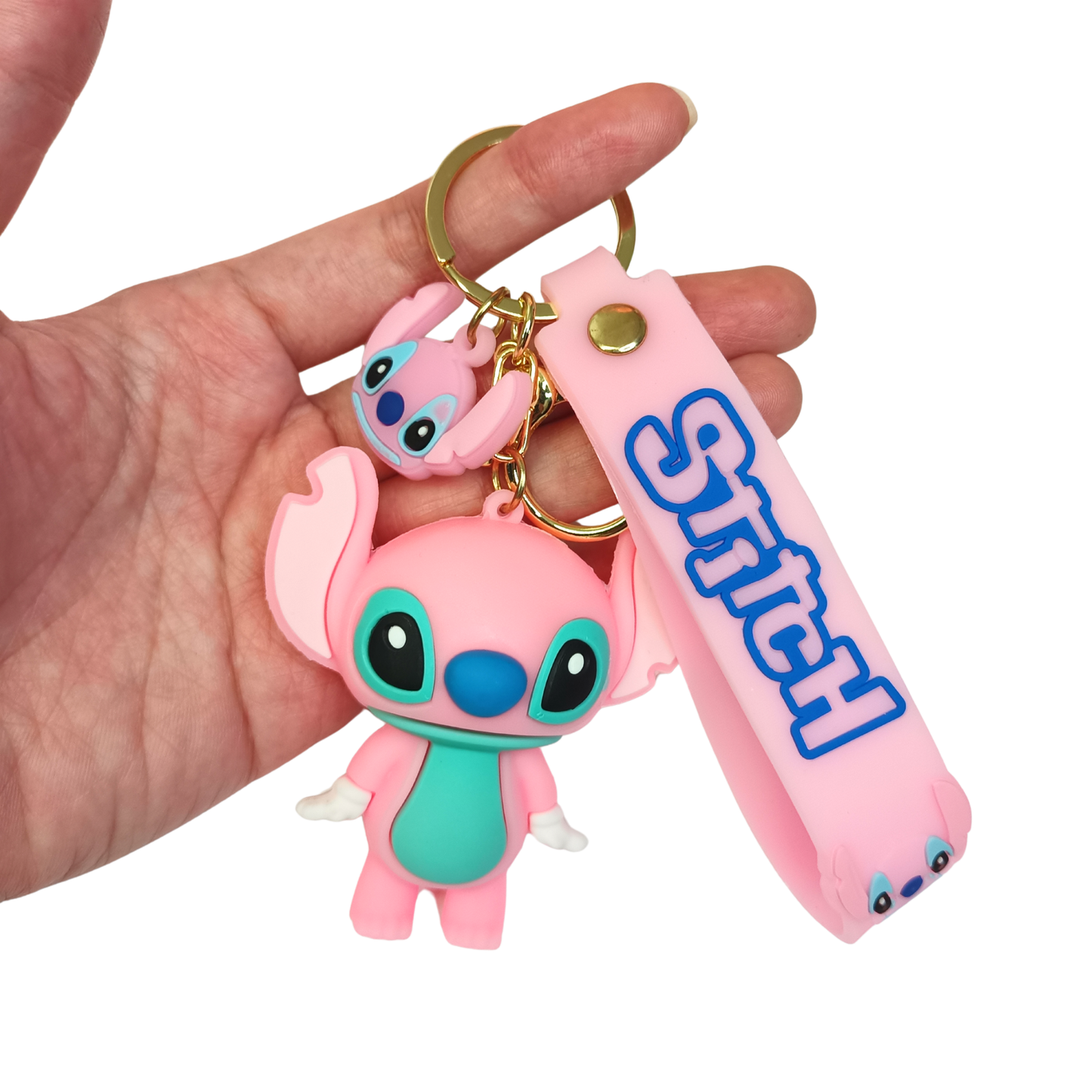 Adorable Pink Stitch Keychain with Strap – Cute Cartoon Bag Charm & Gift Idea