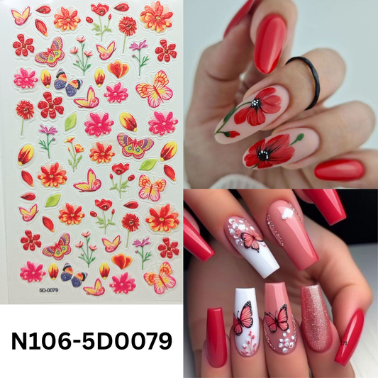 5D Nail Decals – Butterfly & Flower Embossed Stickers for Nail Lovers