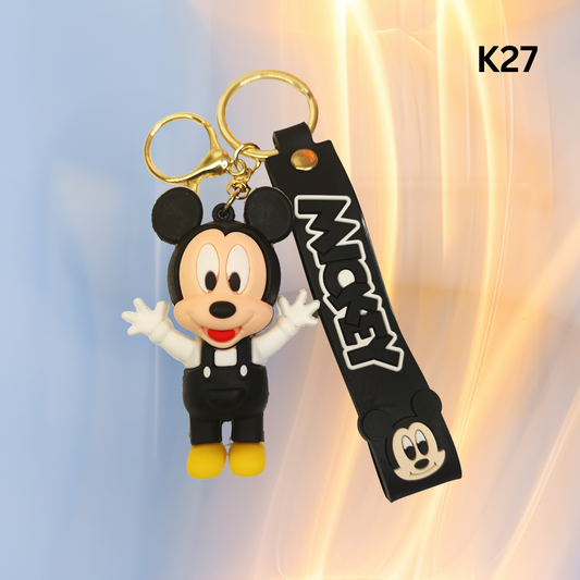 Cute Black Cartoon Mouse Keychain Rubber Pendant Wrist Strap Bag Charm Key Ring