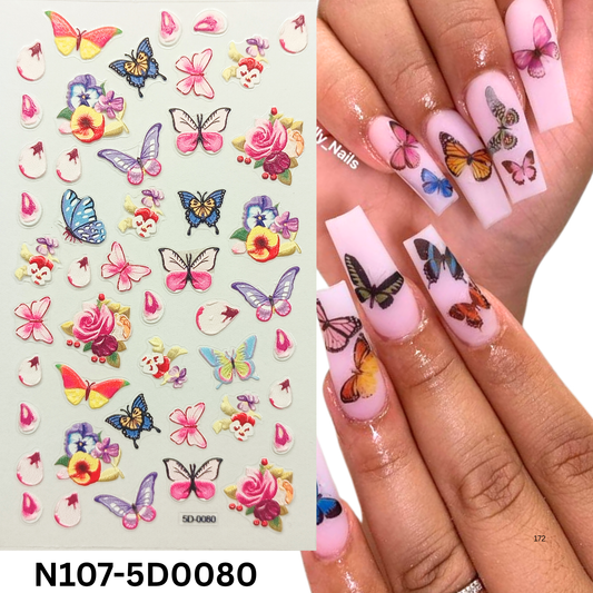 5D Nail Art Stickers – Butterfly and Bloom Designs for Manicure