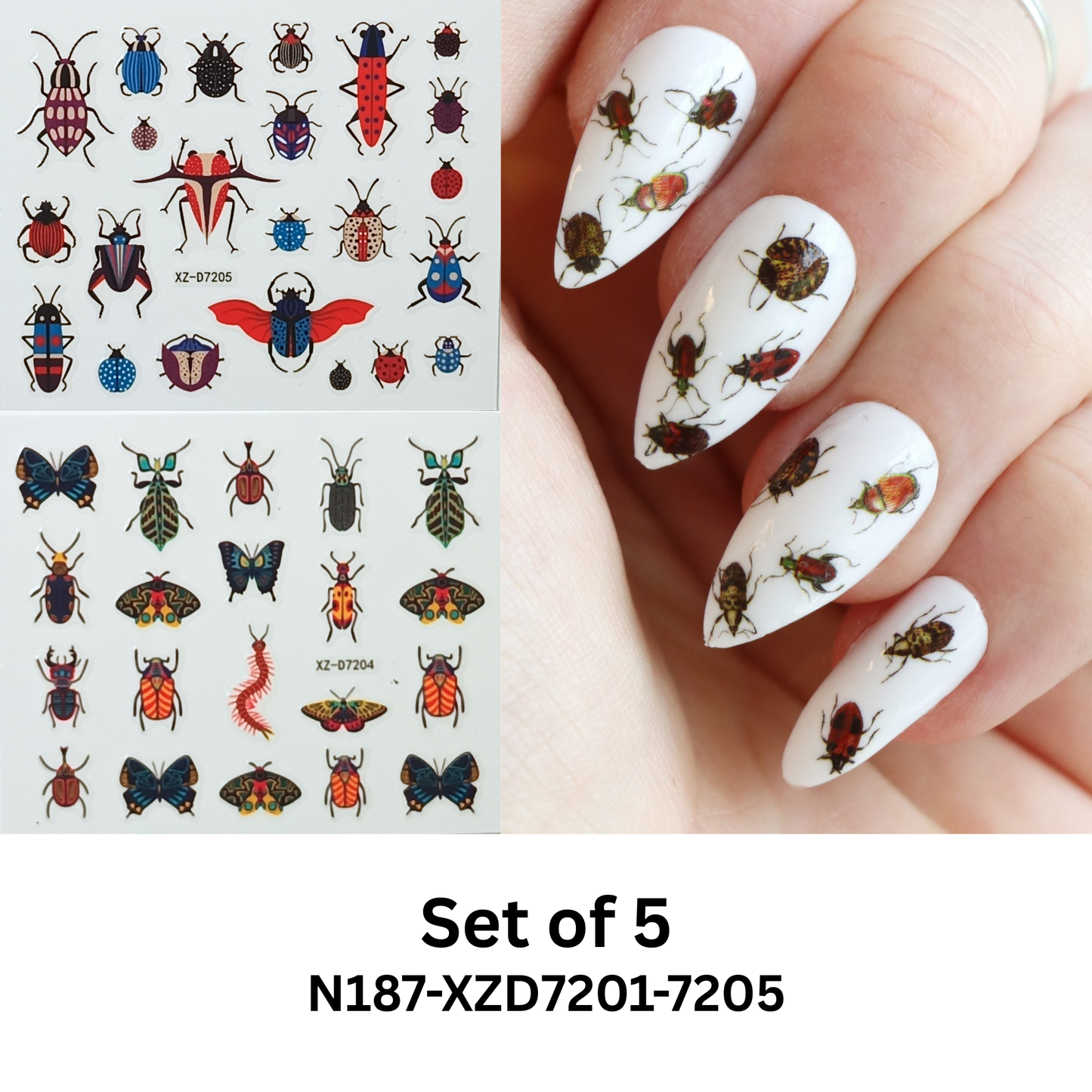Insect & Butterfly Nail Stickers Set of 5 – Colorful 3D Nail Decals
