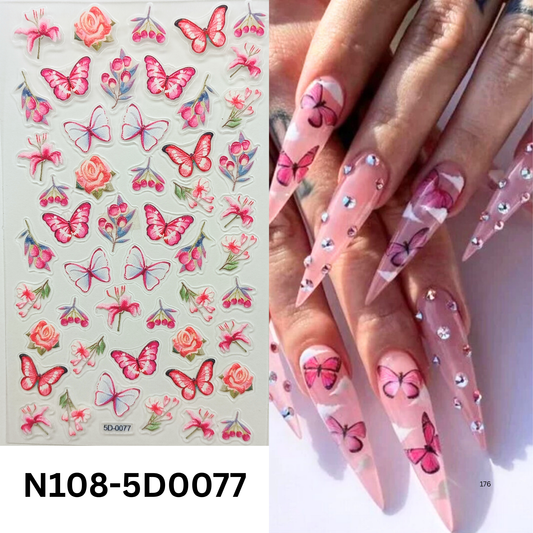 Embossed 5D Butterfly Flower Nail Stickers – Self-Adhesive Nail Decals