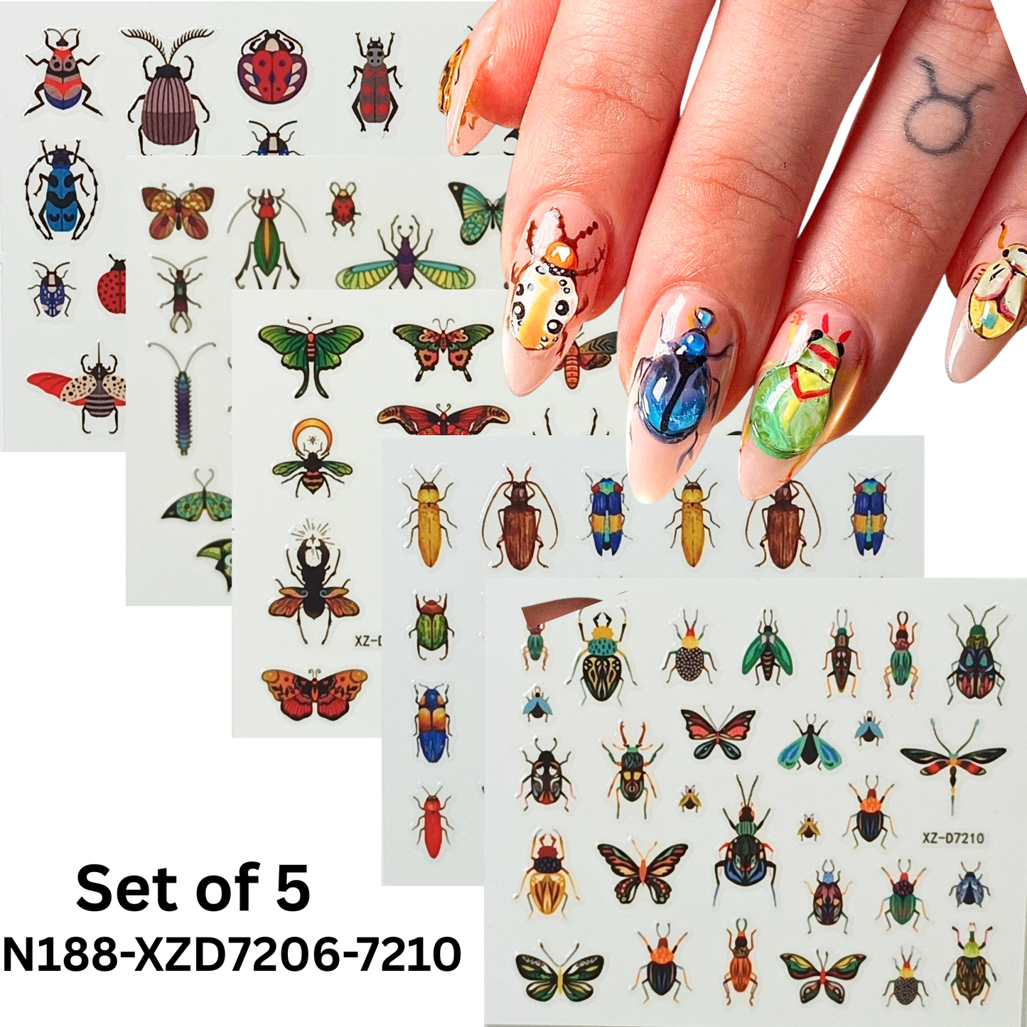 5 Sheets 3D Insect Nail Stickers Set – Butterflies, Beetles, Ladybugs & More