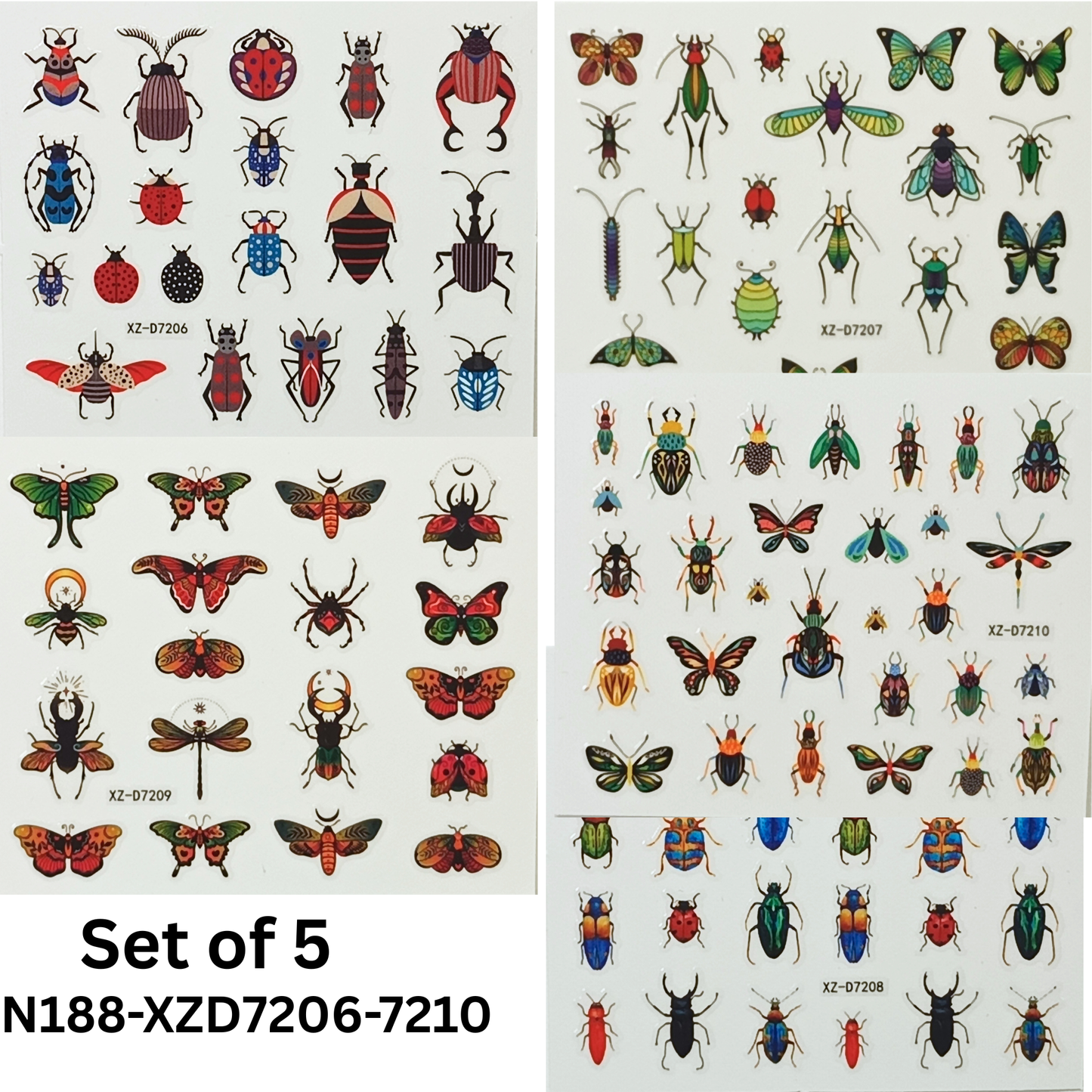 5 Sheets 3D Insect Nail Stickers Set – Butterflies, Beetles, Ladybugs & More