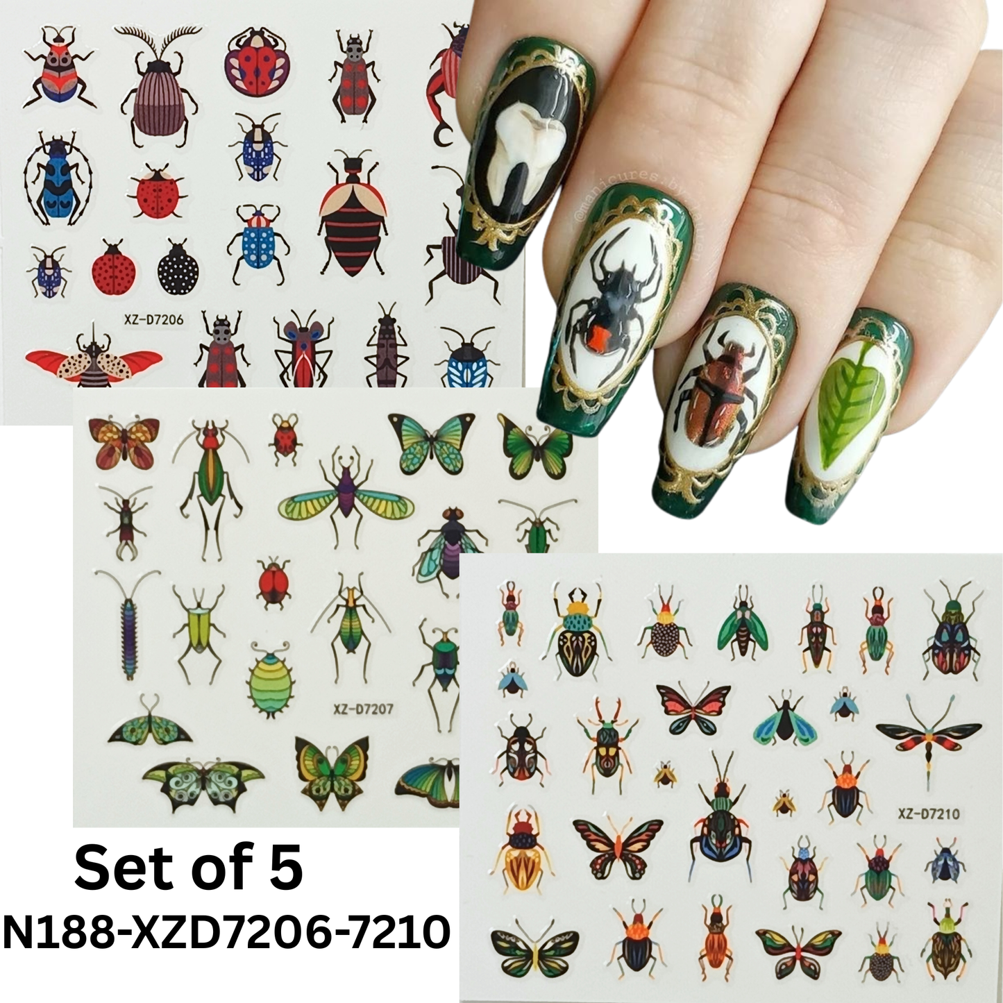5 Sheets 3D Insect Nail Stickers Set – Butterflies, Beetles, Ladybugs & More