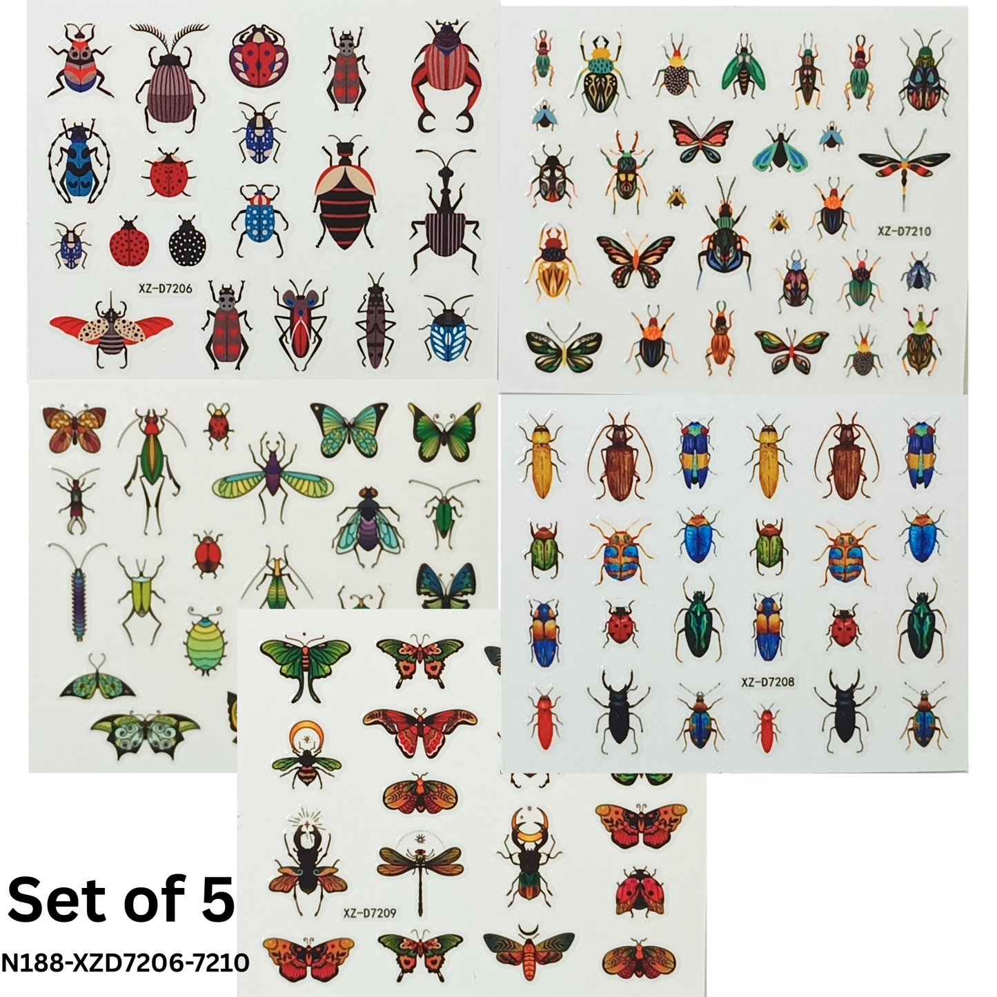 5 Sheets 3D Insect Nail Stickers Set – Butterflies, Beetles, Ladybugs & More