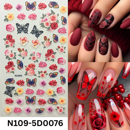 Realistic Butterfly & Floral Nail Art Stickers – 5D Design for Unique Nails