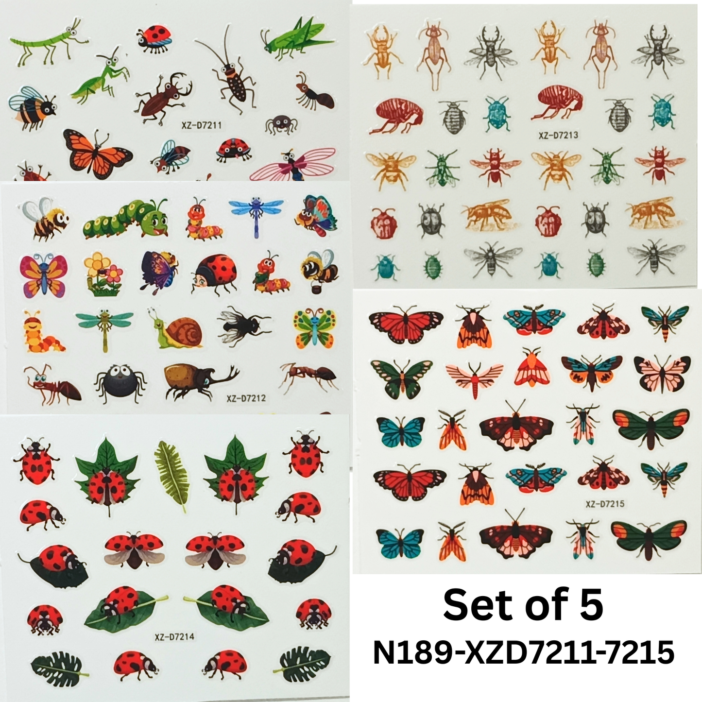 Set of 5 Insect & Butterfly Nail Art Stickers – Easy to Apply & Long Lasting