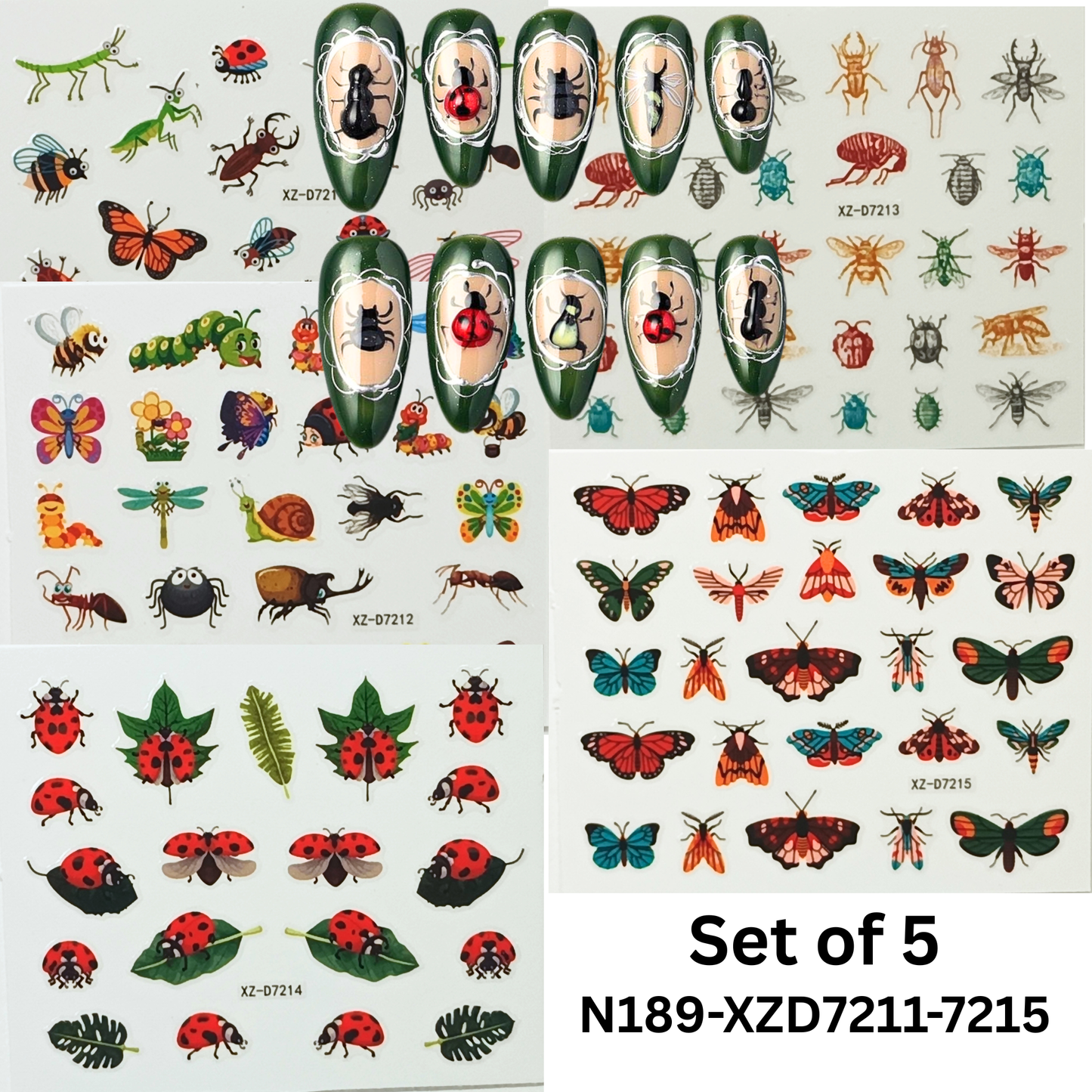 Set of 5 Insect & Butterfly Nail Art Stickers – Easy to Apply & Long Lasting