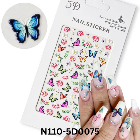 5D Nail Art Stickers – Butterfly and Bloom Designs for Manicure