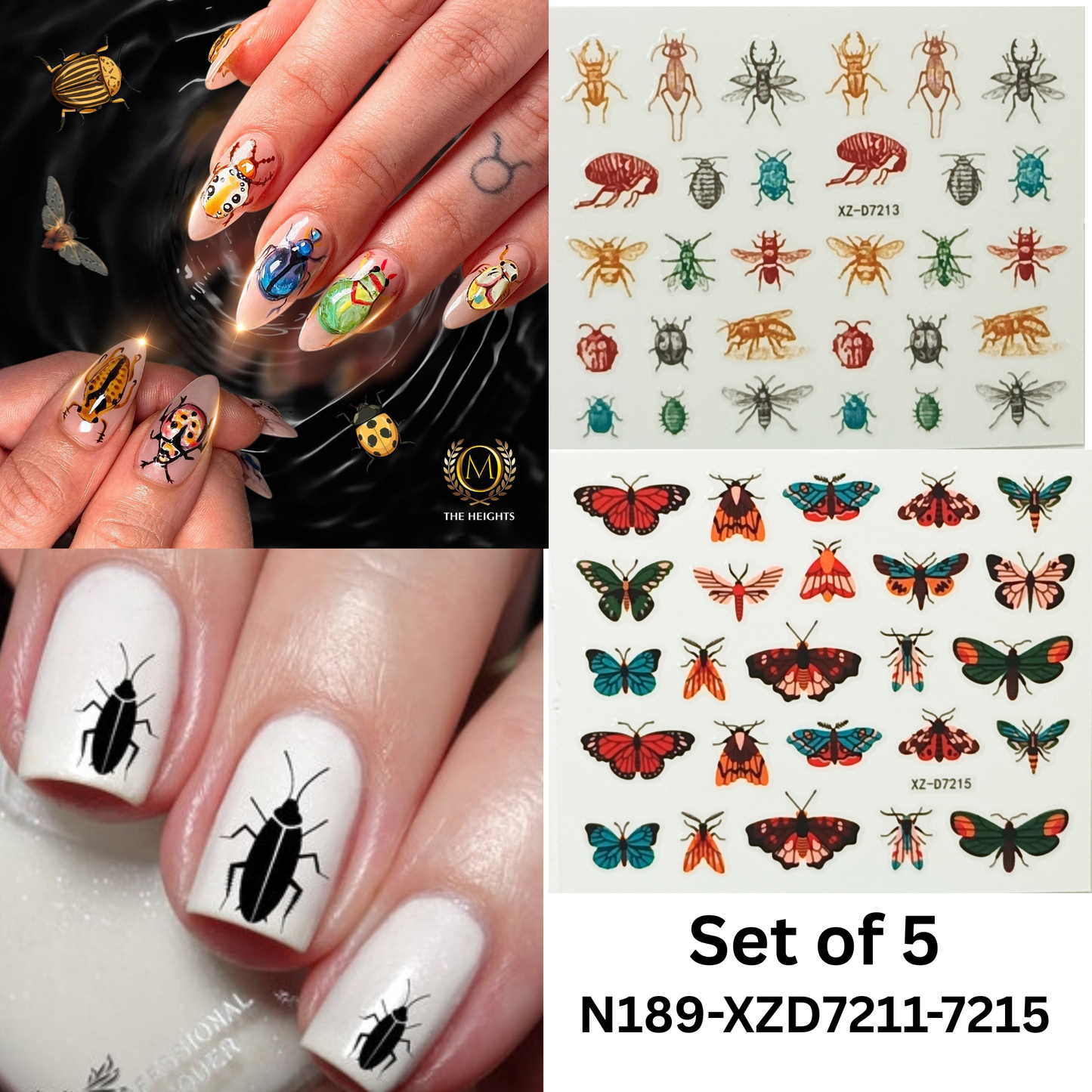 Set of 5 Insect & Butterfly Nail Art Stickers – Easy to Apply & Long Lasting