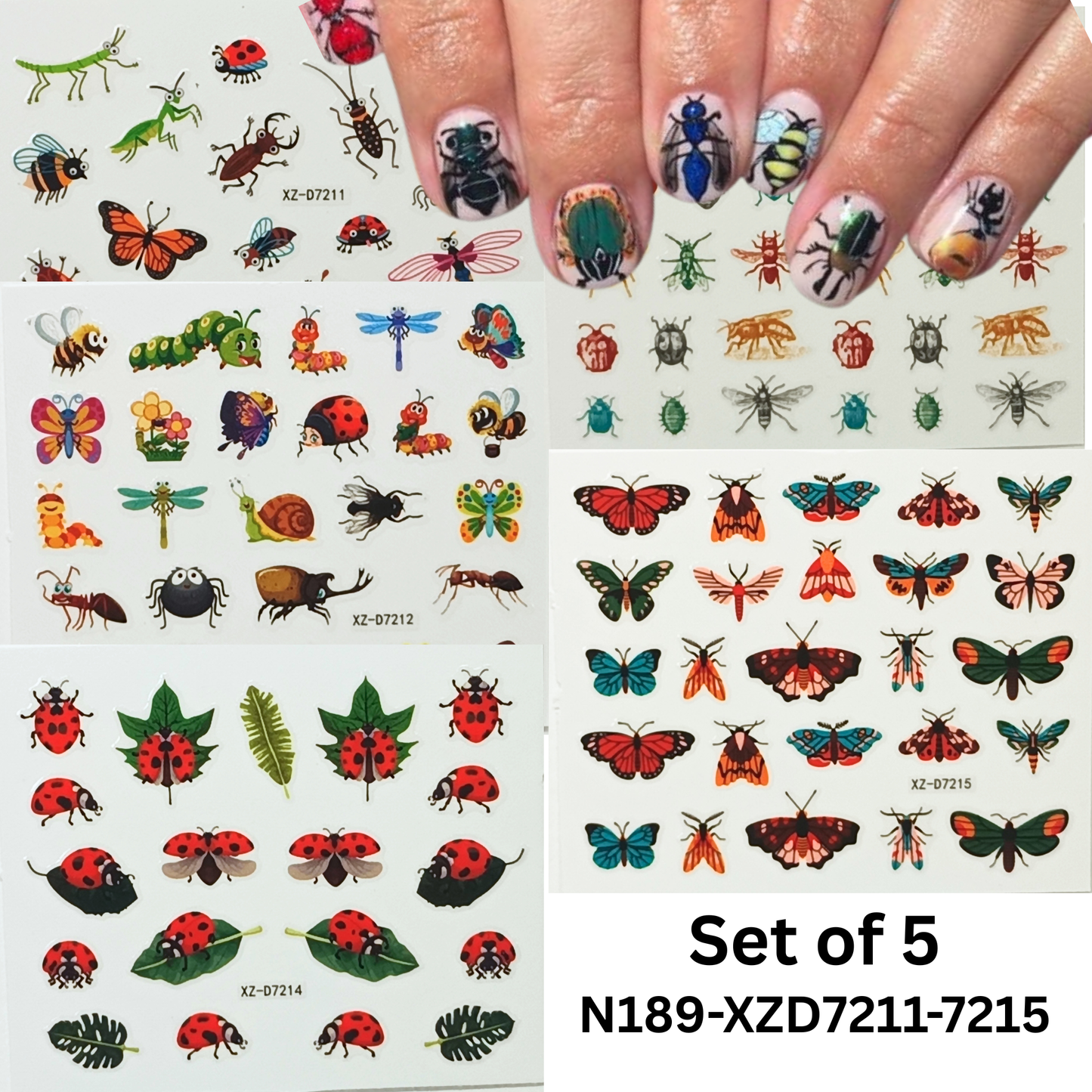Set of 5 Insect & Butterfly Nail Art Stickers – Easy to Apply & Long Lasting