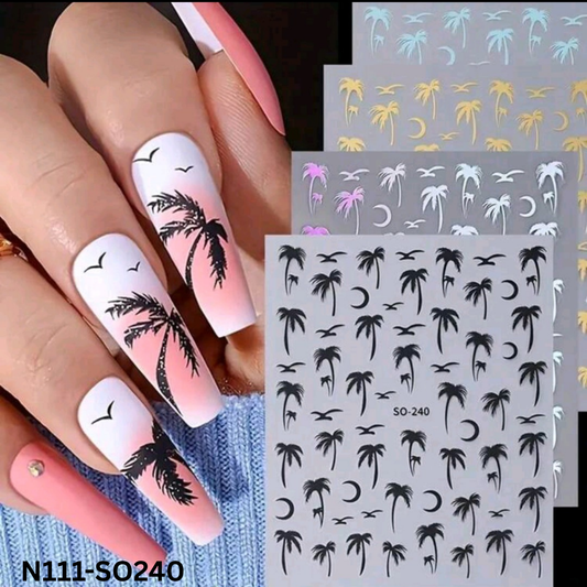 Palm Tree Nail Stickers 3D – Tropical Beach Nail Art Decals for DIY Manicure & Summer Vibes