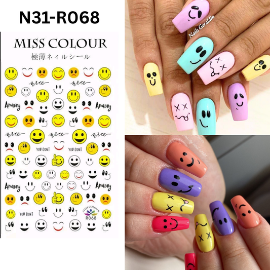 Nail Sticker 3D Decal Smile Stickers Yellow White Smiles, Tools Nail Decoration Accessories