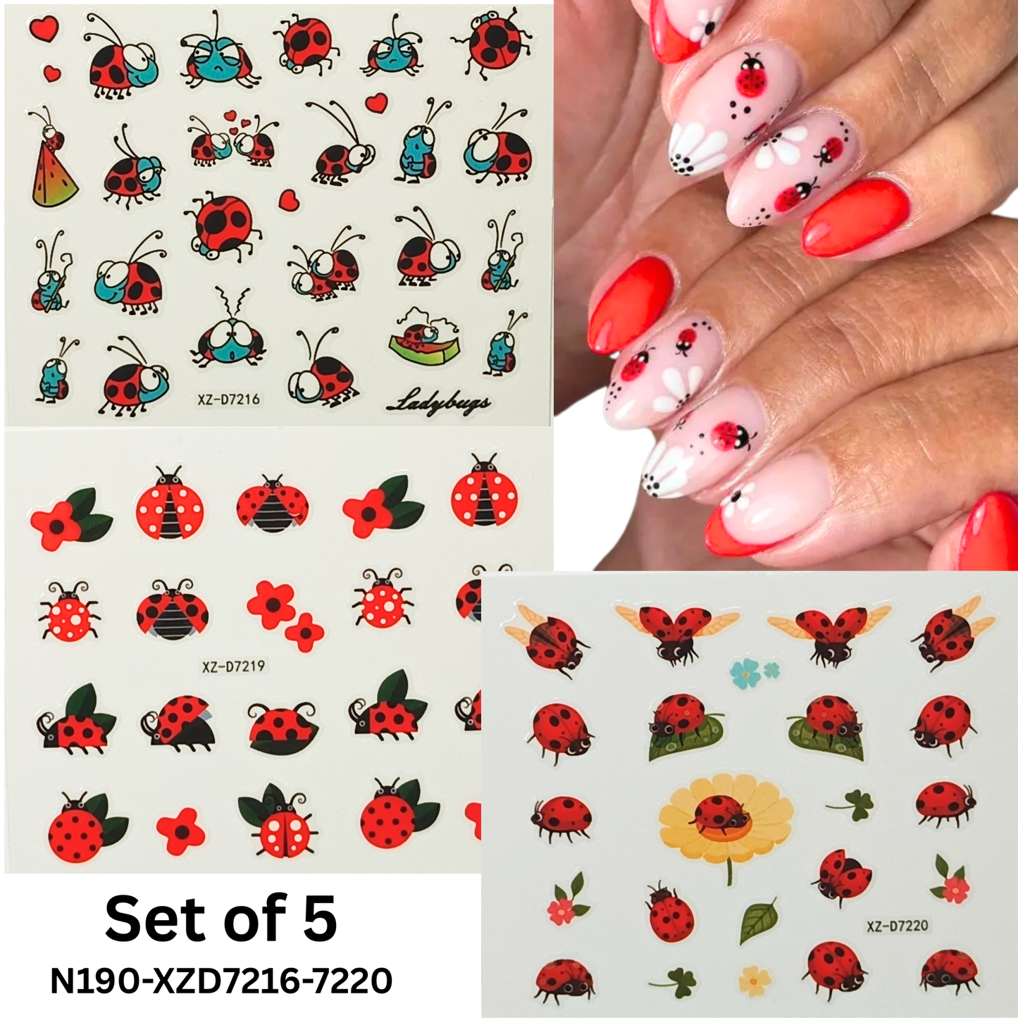5 Sheets 3D Insect Nail Stickers Set – Butterflies, Beetles, Ladybugs & More