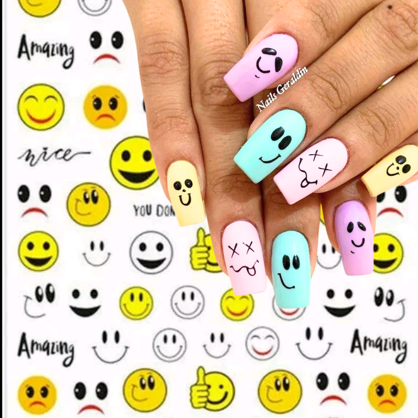 Nail Sticker 3D Decal Smile Stickers Yellow White Smiles, Tools Nail Decoration Accessories