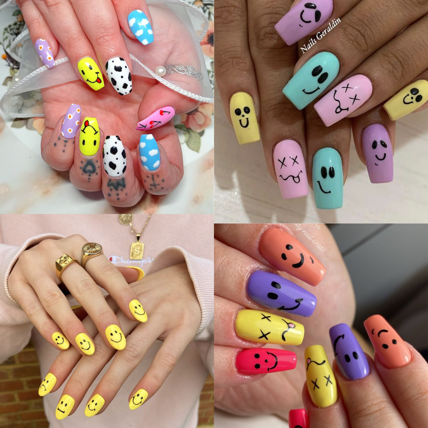 Nail Sticker 3D Decal Smile Stickers Yellow White Smiles, Tools Nail Decoration Accessories