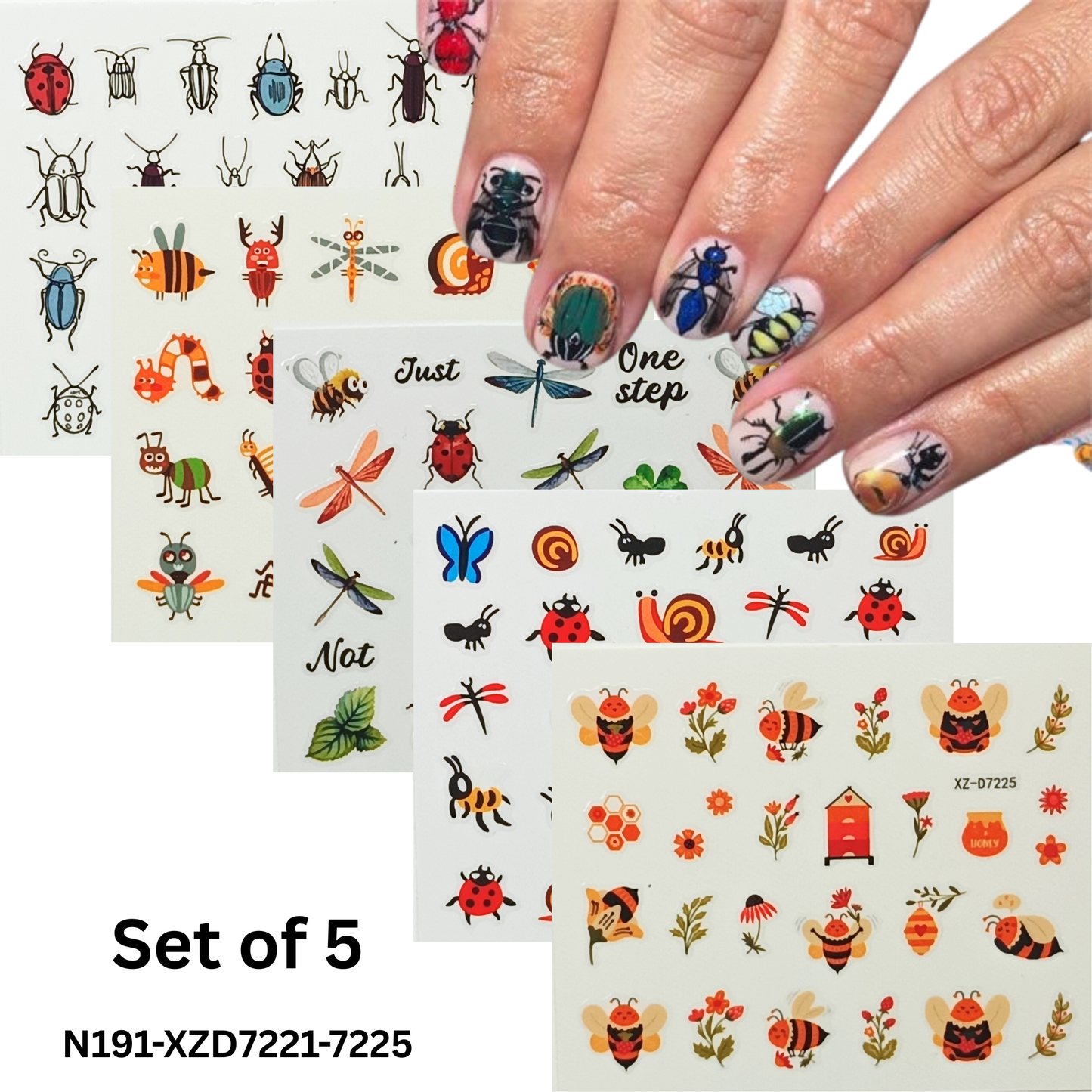 Cute Insect Nail Art Stickers – Waterproof Butterfly Nail Decals (5 Sheets)