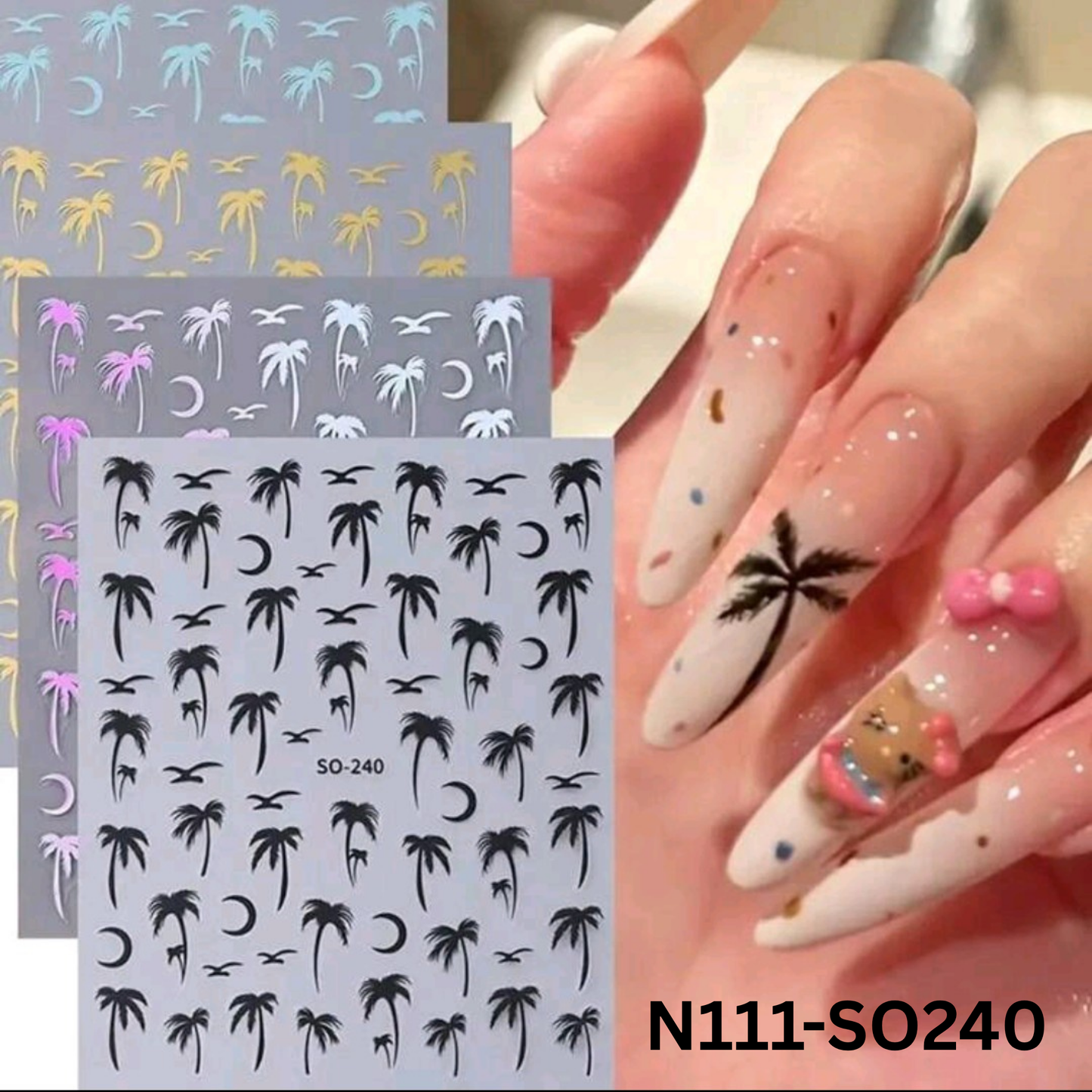 Palm Tree Nail Stickers 3D – Tropical Beach Nail Art Decals for DIY Manicure & Summer Vibes