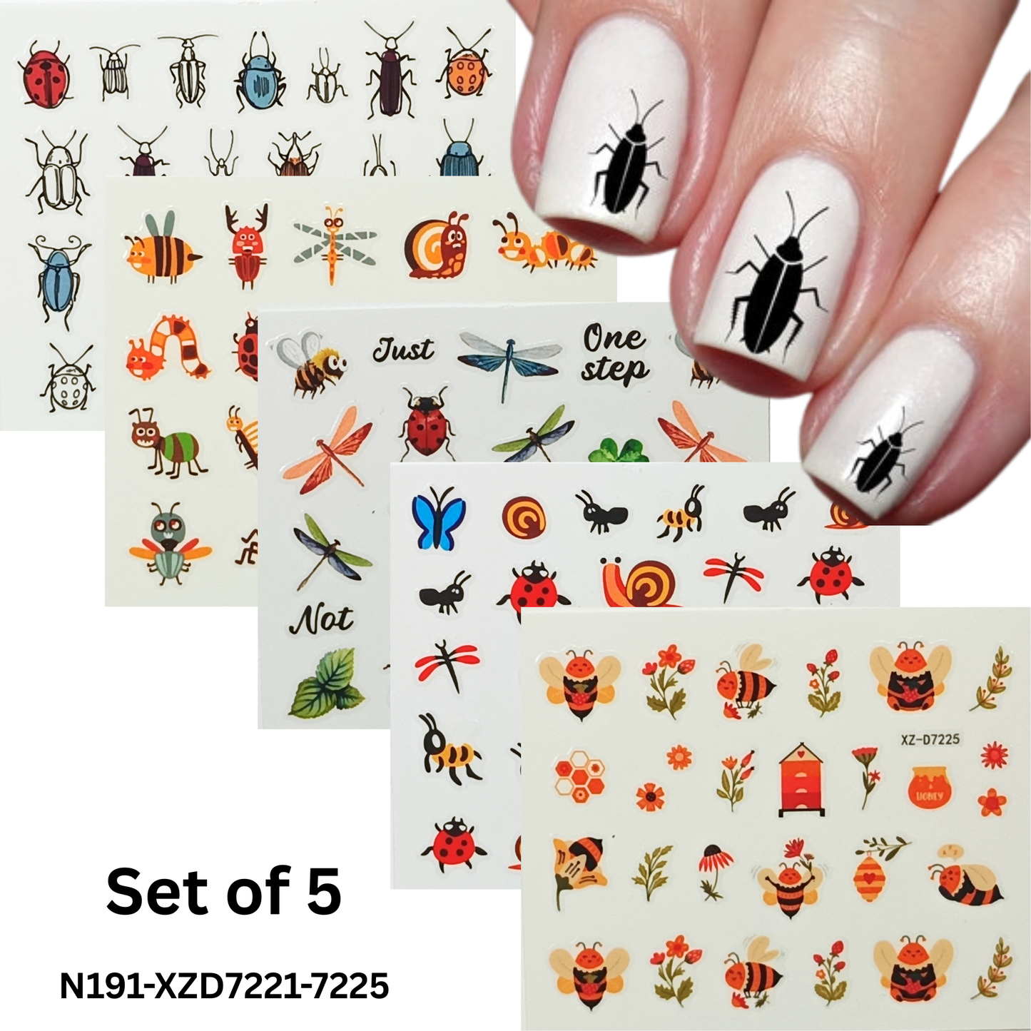 Cute Insect Nail Art Stickers – Waterproof Butterfly Nail Decals (5 Sheets)
