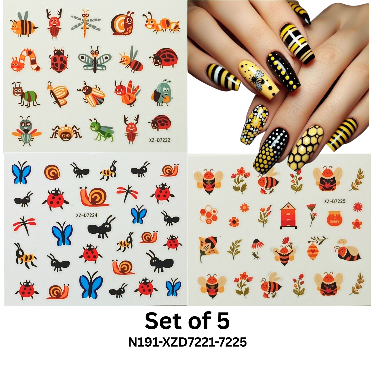 Cute Insect Nail Art Stickers – Waterproof Butterfly Nail Decals (5 Sheets)