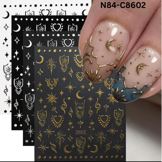 3D Star Moon Sun Self-Adhesive Glitter Nail Art Stickers, Galaxy Nail Sticker, Nail Art Designs
