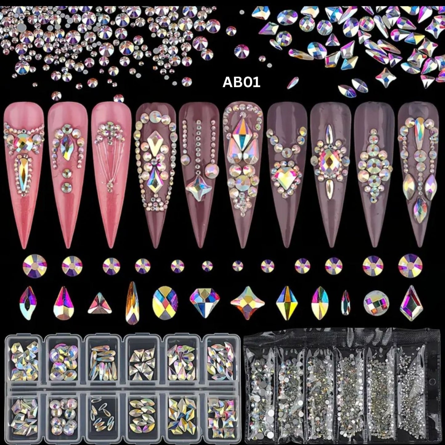 1840 Pcs Luxury Aurora Color AB Rhinestones Flatback Gems for Nail Art