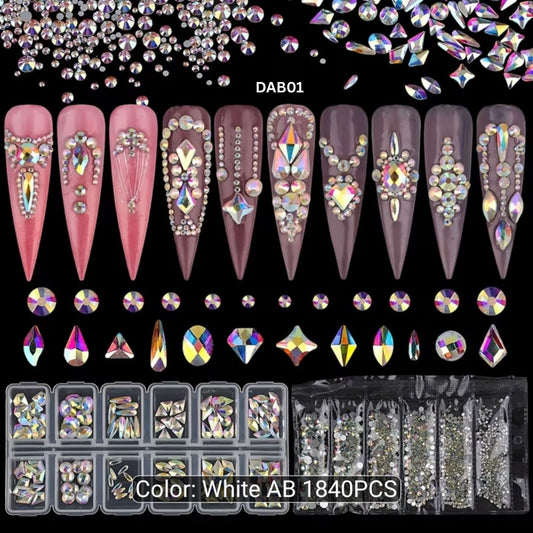 Luxury Aurora Color Rhinestones Flatback Gems 1840 Pcs for Nail Art Craft DIY