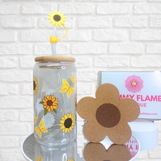 Sunflower Dream Glass Cup, Glass Cup 16oz & 20oz  Custom Glass Tumbler, Customizable Drinkware, Clear Glass Mug, Unique Gifts for Her