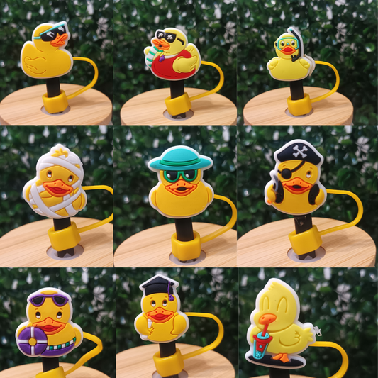 Cartoon Duck Silicone Straw Covers 10mm Reusable Drink Toppers for 30oz & 40oz Tumblers