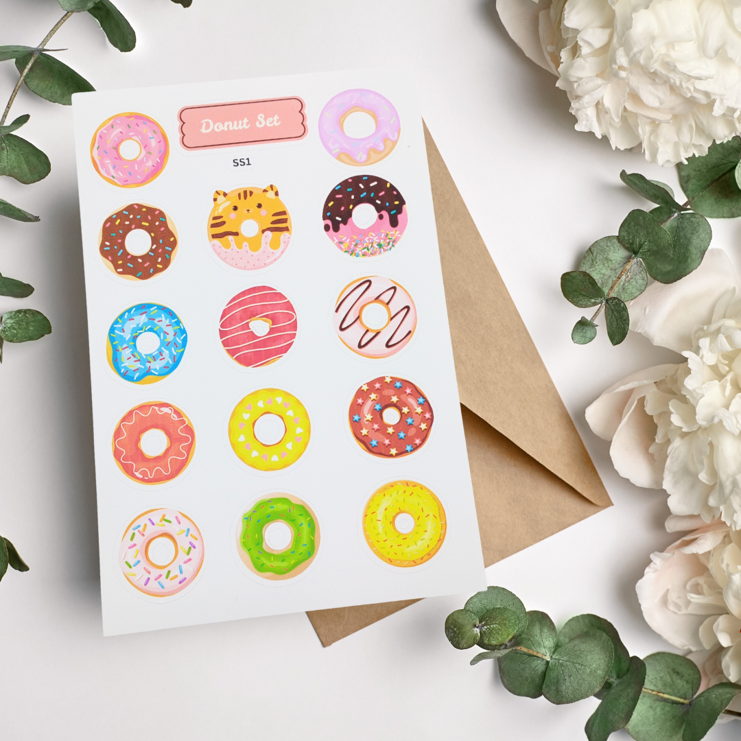 Handmade Donut Sticker Sheet, Cute & Colorful Bakery, Themed Stickers