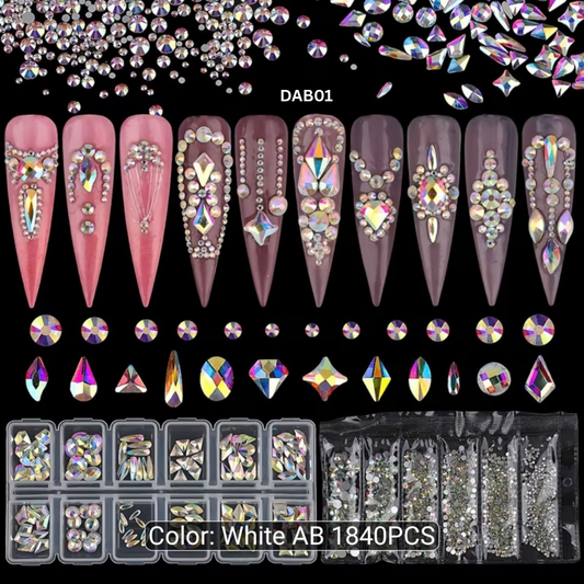 1840 Pcs Luxury Aurora Color Rhinestones Flatback Gems for Nail Art Craft DIY