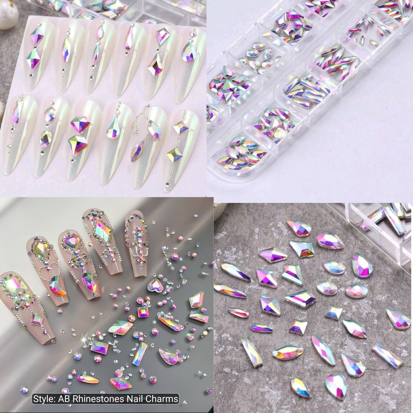 Crystal Glass 1780 Pcs Rhinestones Flatback Gems Set Geometric Shapes with Picker Pencil Tweezers Tool Kit Nail Art Craft DIY