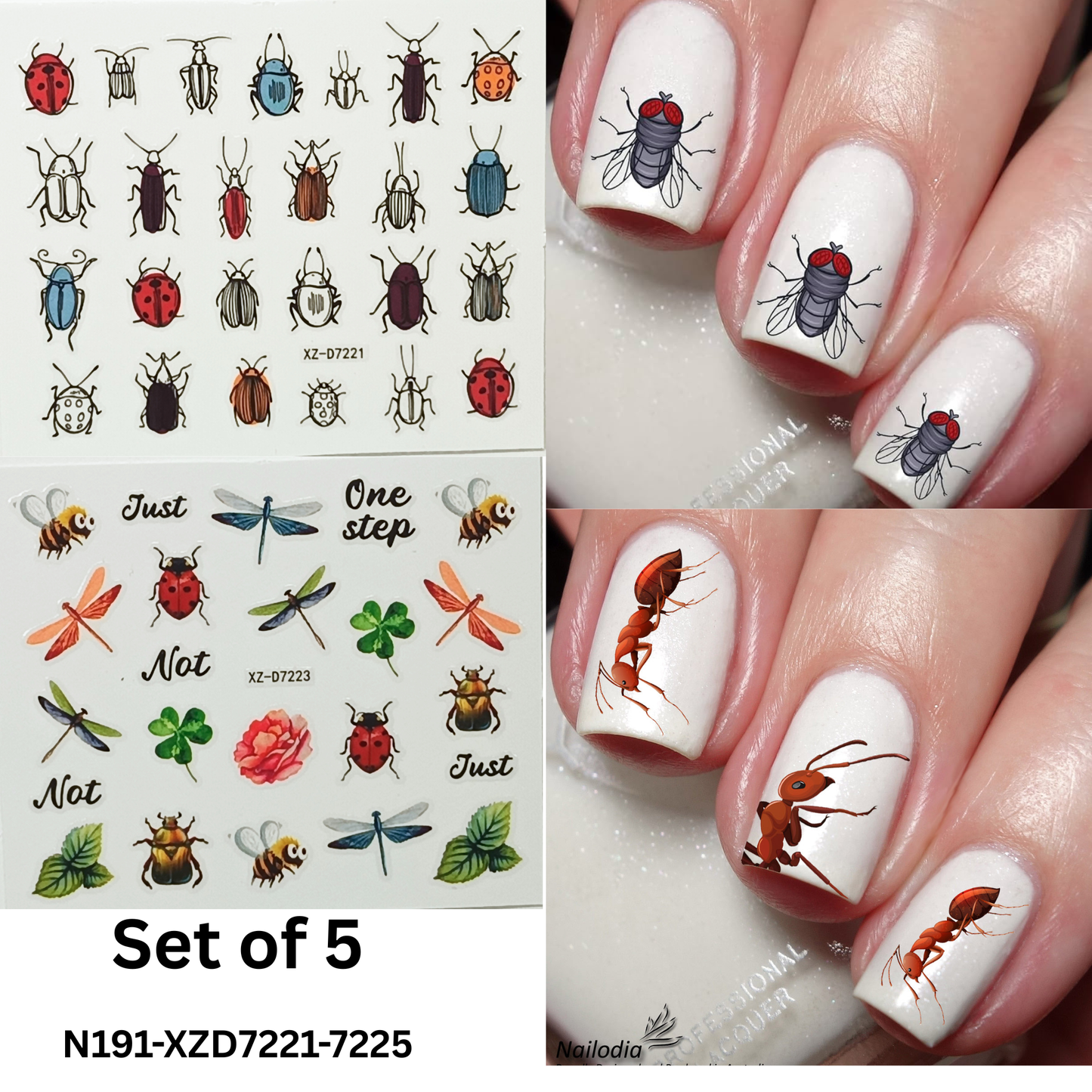 Cute Insect Nail Art Stickers – Waterproof Butterfly Nail Decals (5 Sheets)