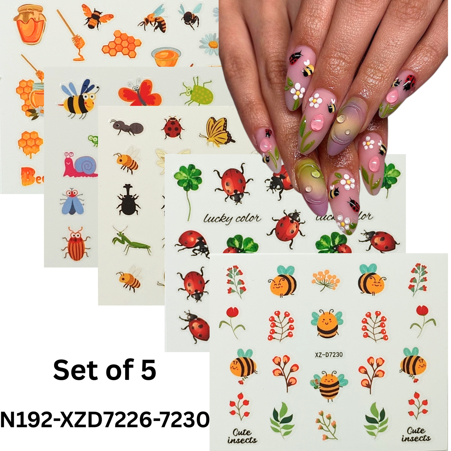 Set of 5 Insect & Butterfly Nail Art Stickers – Easy to Apply & Long Lasting