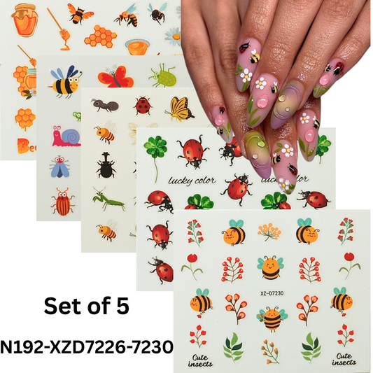 Set of 5 Insect & Butterfly Nail Art Stickers – Easy to Apply & Long Lasting