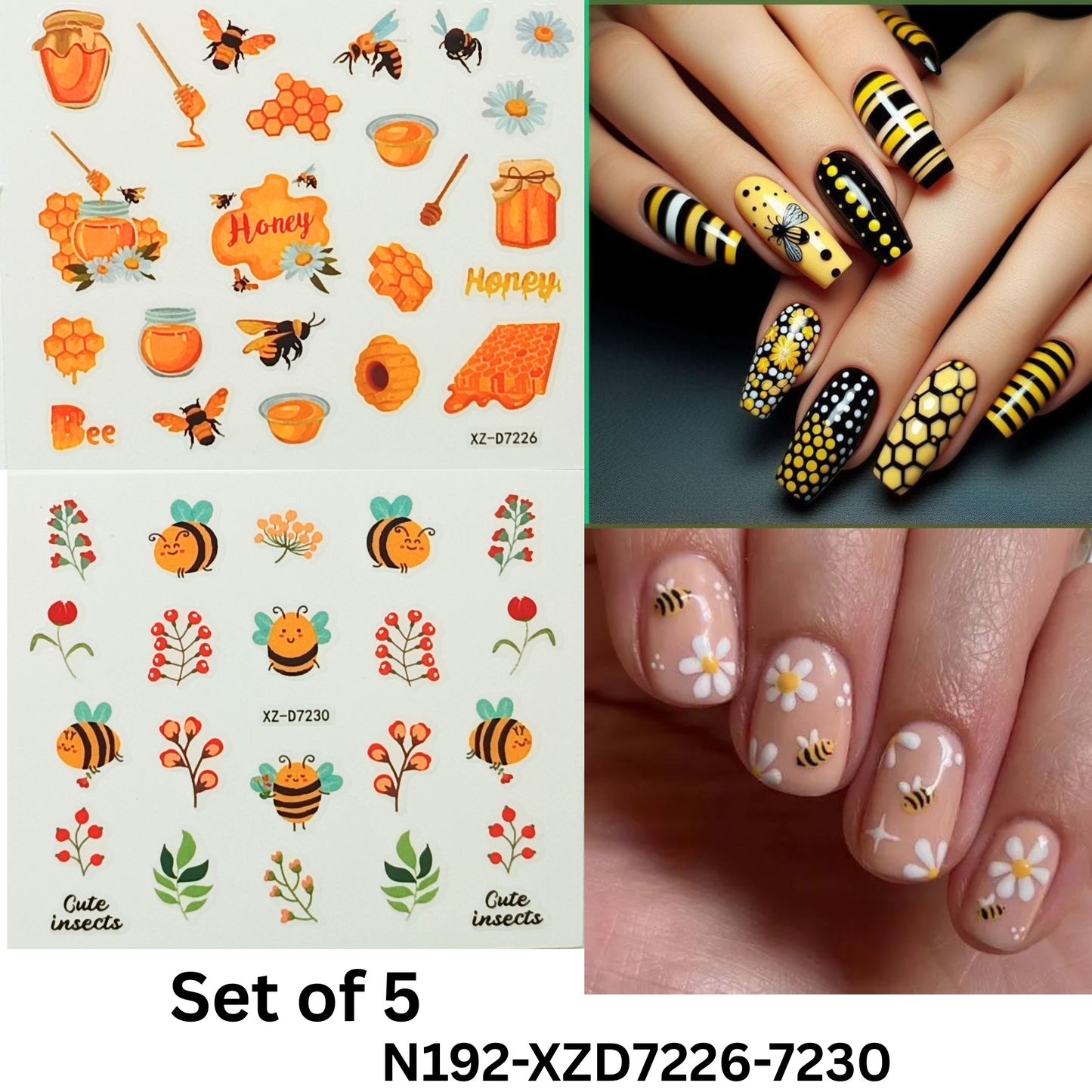 Set of 5 Insect & Butterfly Nail Art Stickers – Easy to Apply & Long Lasting
