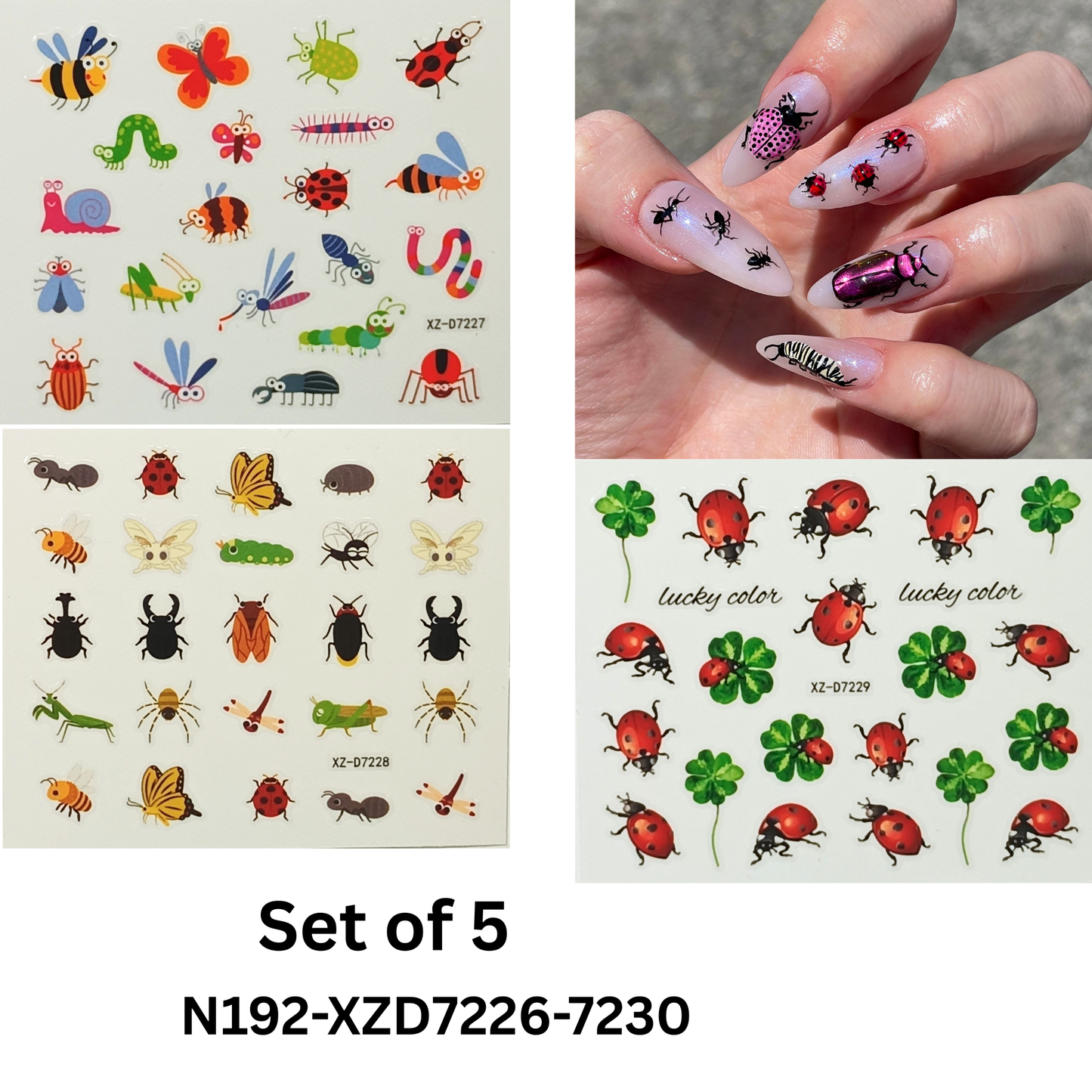 Set of 5 Insect & Butterfly Nail Art Stickers – Easy to Apply & Long Lasting