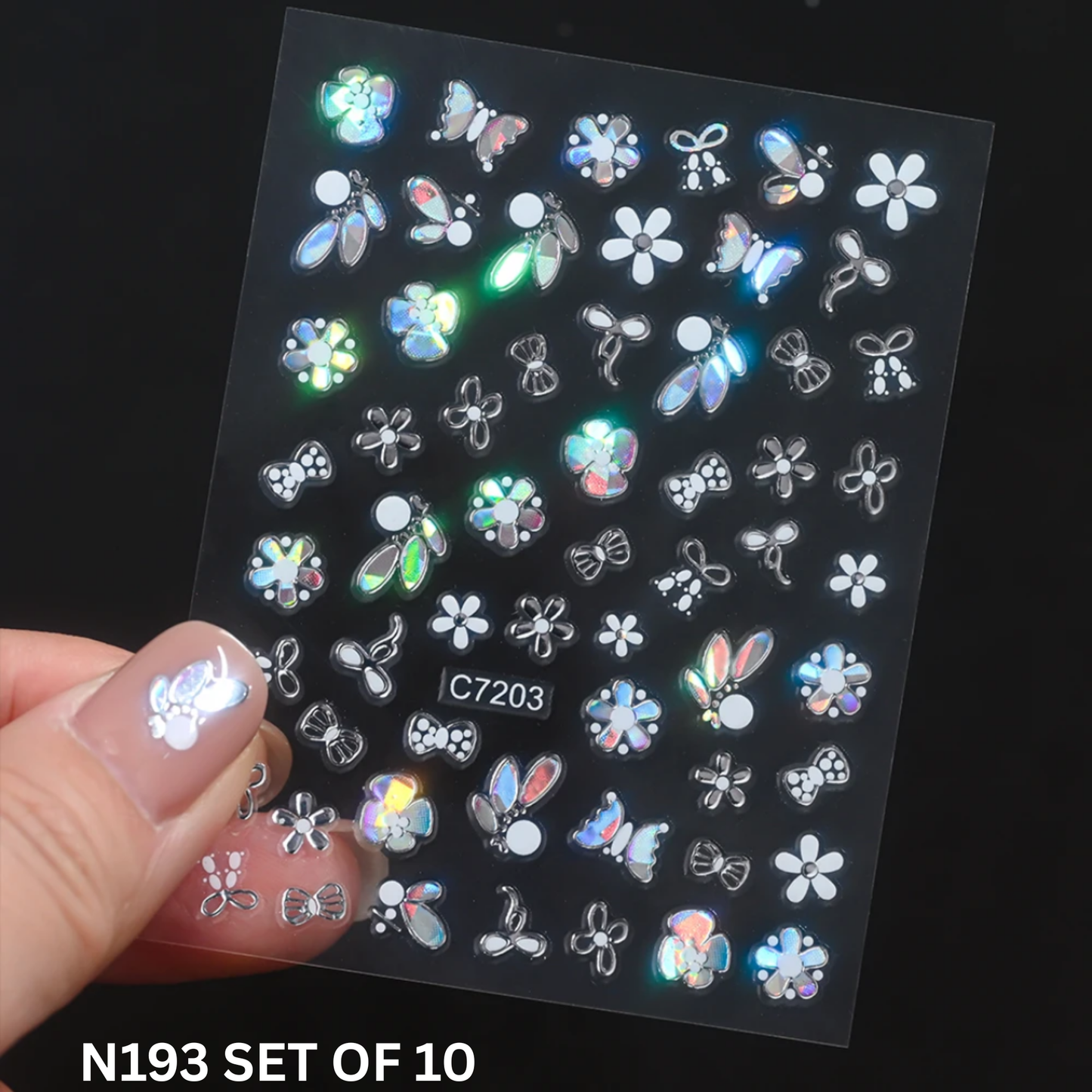 Holographic Nail Decals Set – Shimmering Stars, Hearts & Moons (Pack of 10)