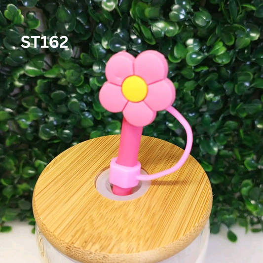 PINK FLORAL Straw Topper 8mm – Cute Flower Drink Charm for Standard Straws