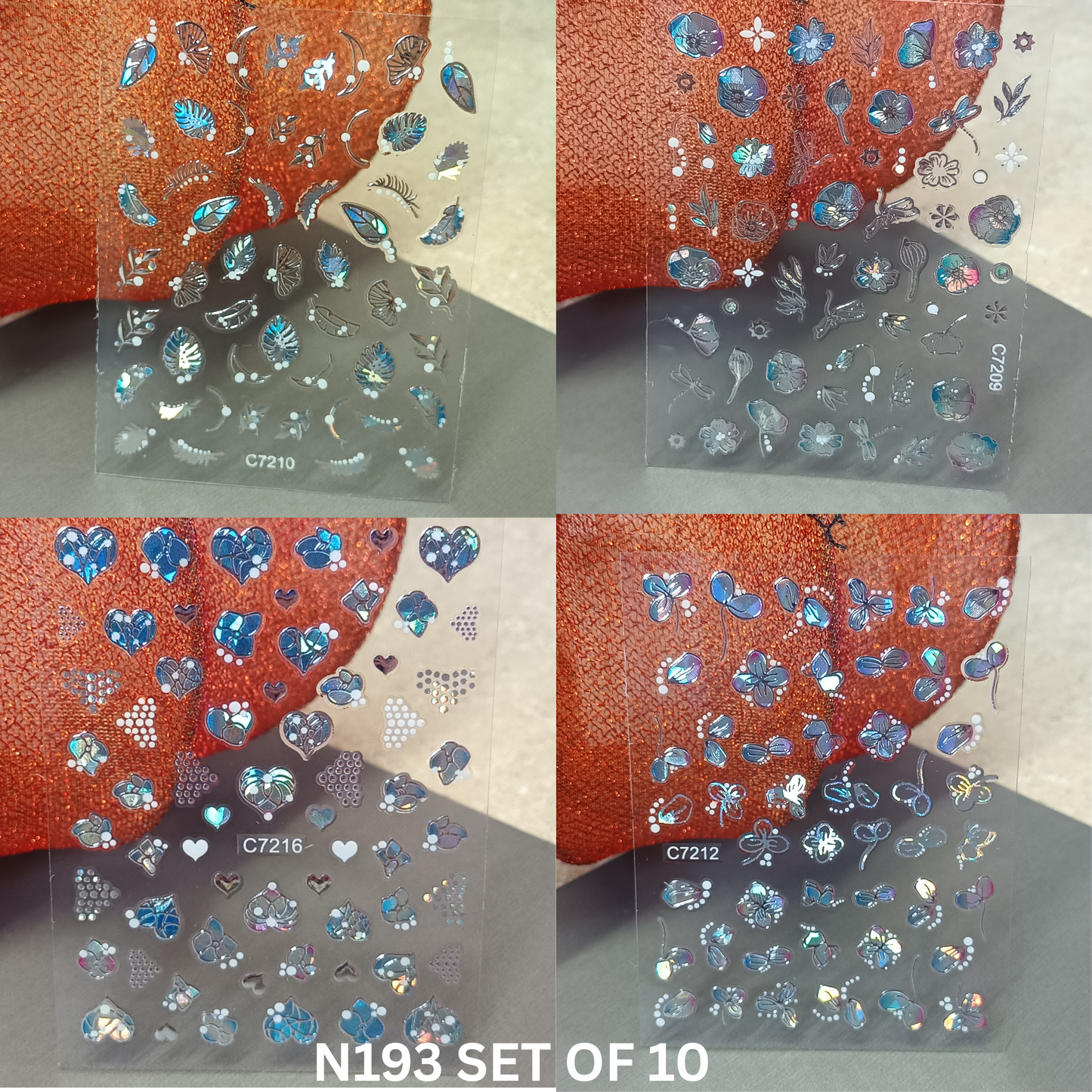 Holographic Nail Decals Set – Shimmering Stars, Hearts & Moons (Pack of 10)