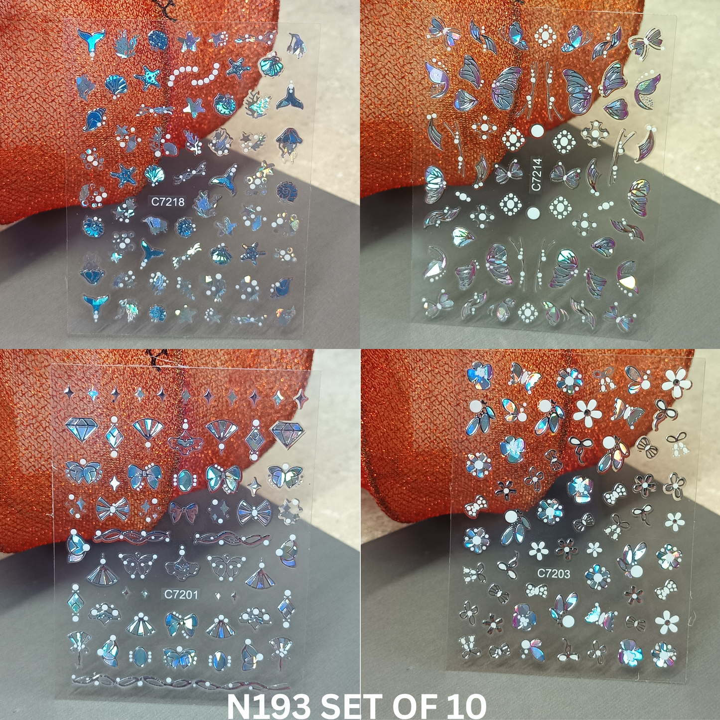 Holographic Nail Decals Set – Shimmering Stars, Hearts & Moons (Pack of 10)