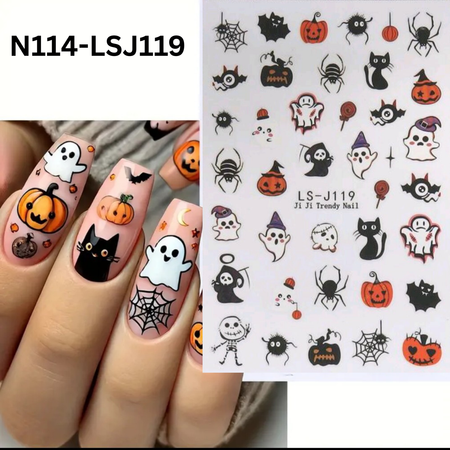 Halloween 3D Nail Stickers – Spooky Cute Nail Art Decals for DIY Manicure & Nail Salon