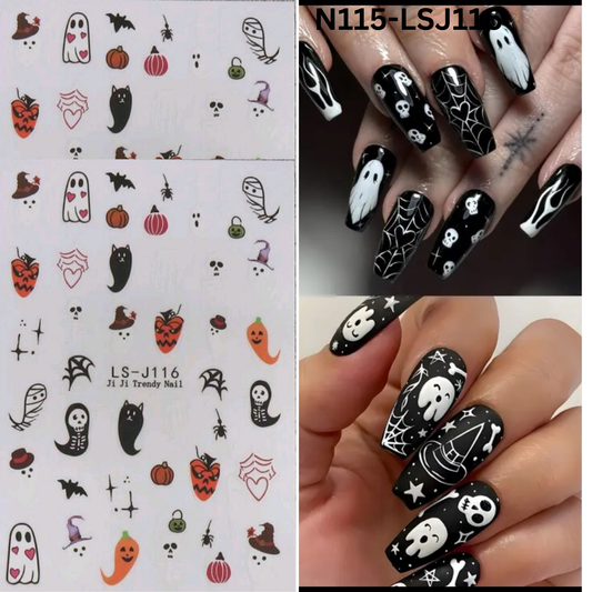 Halloween 3D Nail Stickers – Spooky Ghost Pumpkin Bat Nail Art Decals for DIY Manicure
