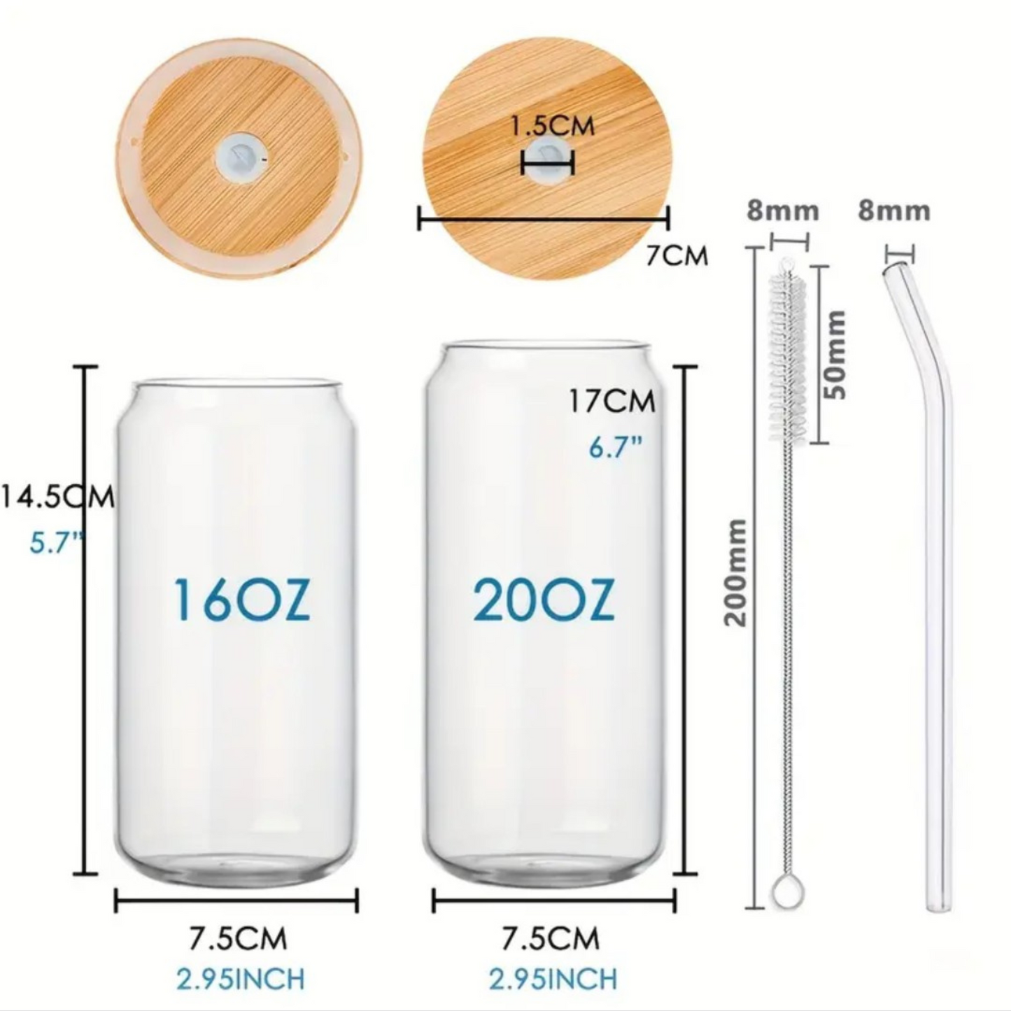 Fall Leaves Frosted Glass Tumbler 16oz/20oz – Clear Can Cup with Bamboo Lid, Straw & Cleaning Brush, Autumn Drinkware
