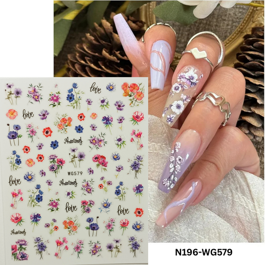 Floral Nail Stickers 3D Flower Nail Decals Love Design DIY Nail Art