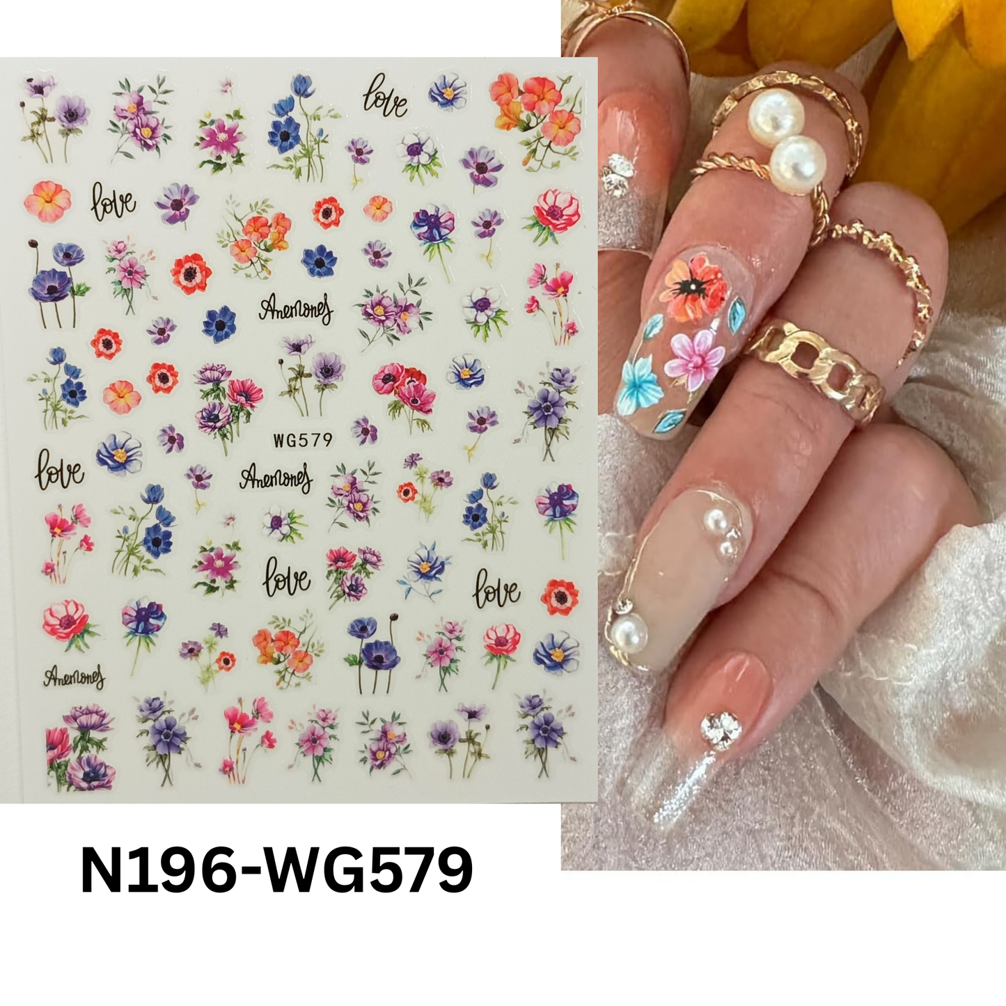 Floral Nail Stickers 3D Flower Nail Decals Love Design DIY Nail Art